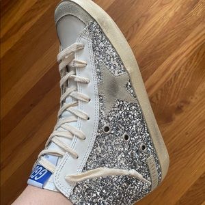Golden Goose Women’s Francy High Top Sneakers, Size 7, Silverwhite